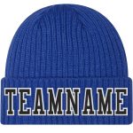Custom Black-White Cuffed Knit Hat - Royal Style, Stitched Design, Warm Winter Beanie Custom Royal Black-White Stitched Cuffed