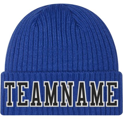 Custom Black-White Cuffed Knit Hat - Royal Style, Stitched Design, Warm Winter Beanie Custom Royal Black-White Stitched Cuffed