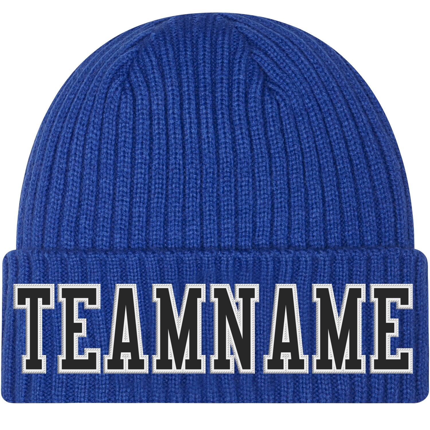 Custom Black-White Cuffed Knit Hat - Royal Style, Stitched Design, Warm Winter Beanie Custom Royal Black-White Stitched Cuffed
