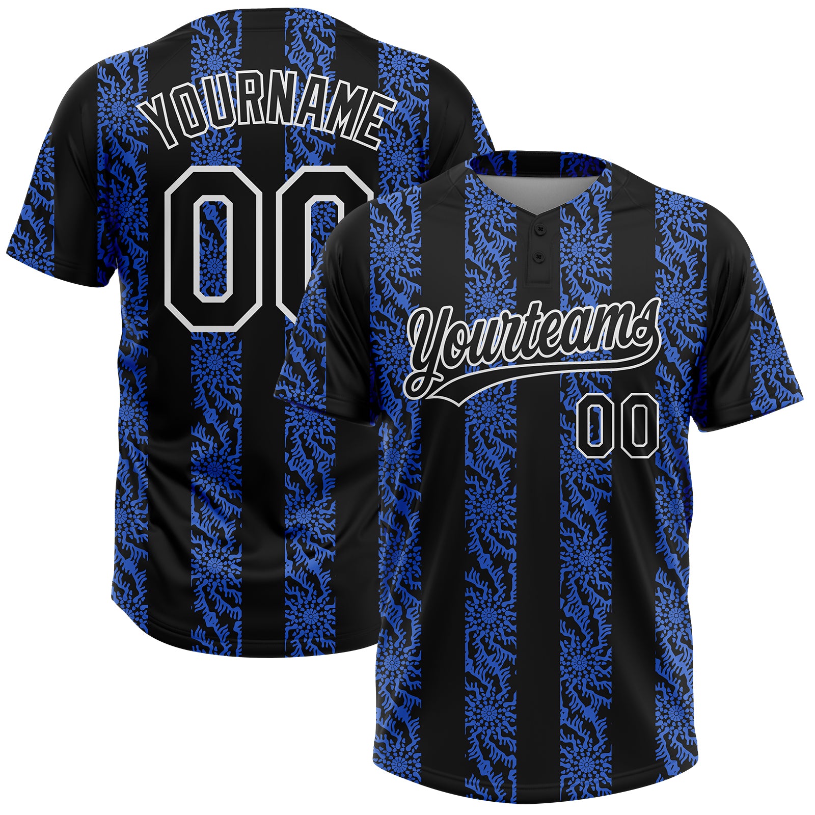 Royal Black and White Custom Softball Jersey for Men and Women - Two-Button Design Custom Royal Black-White Two-Button Unisex