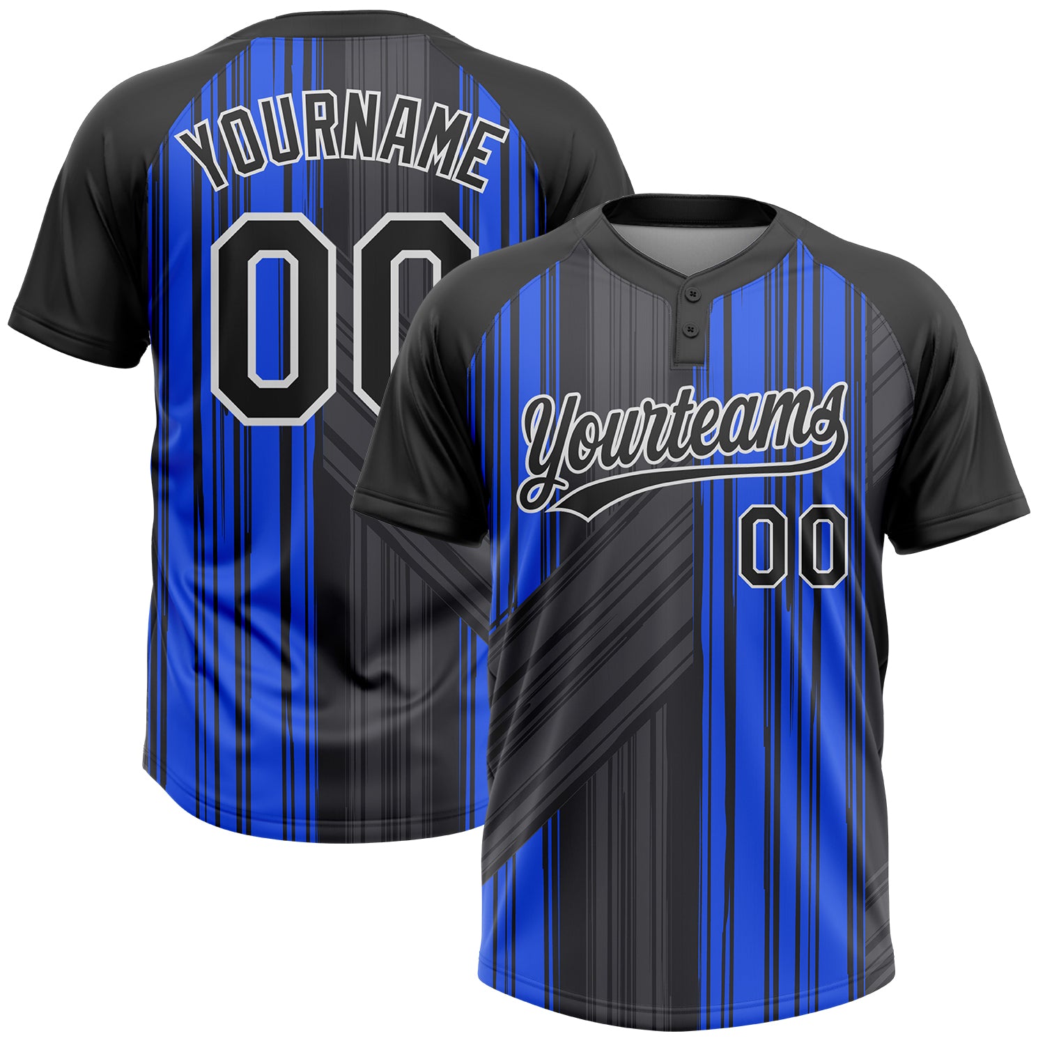 Royal Black White Unisex Softball Jersey - Custom Two-Button Style 9992 Custom Royal Black-White Two-Button Unisex Softball