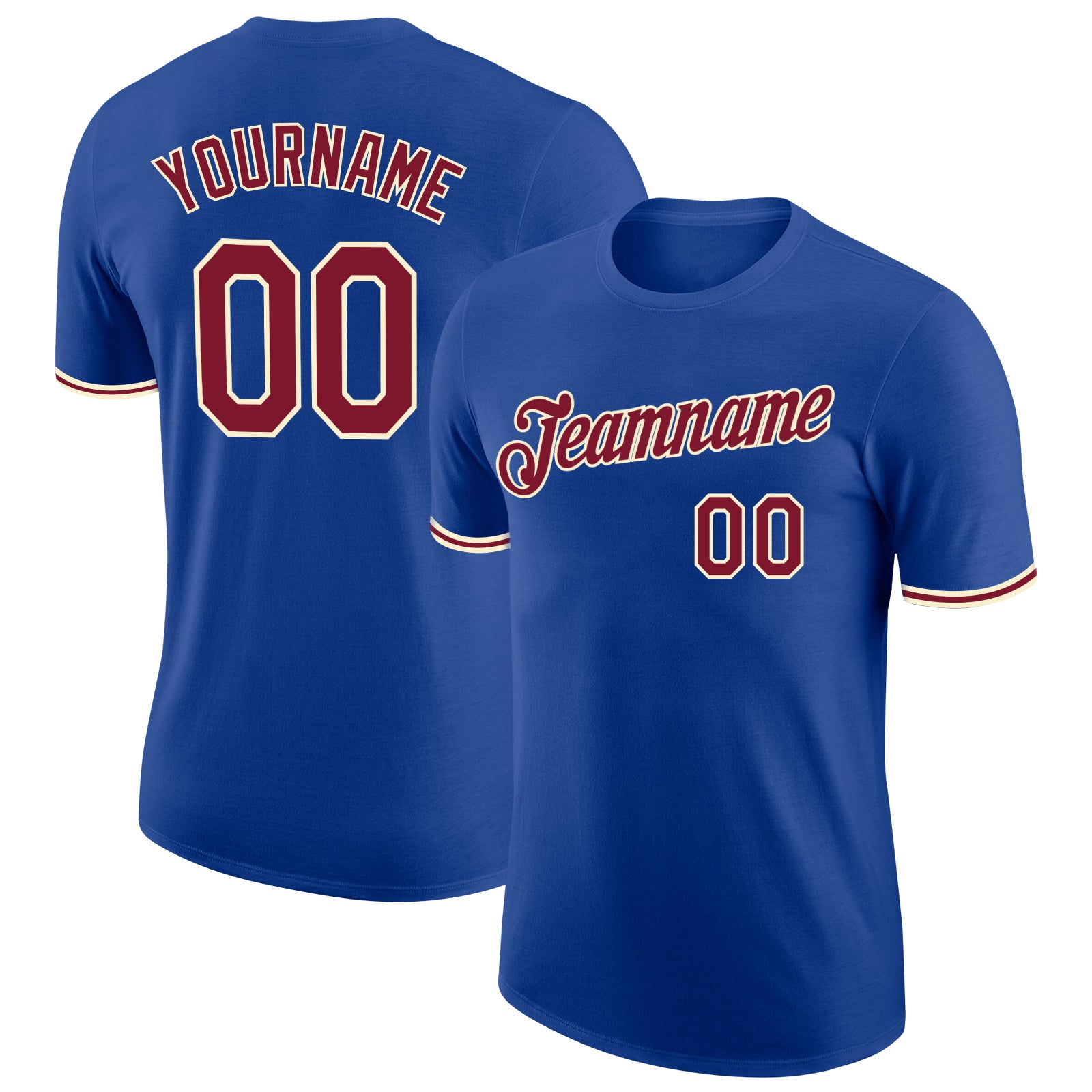 Custom Performance T-Shirt in Royal Crimson and Cream for Men and Women Custom Royal Crimson-Cream Performance T-Shirt