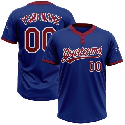 Royal Crimson-White Custom Softball Jersey Unisex Two-Button Design Custom Royal Crimson-White Two-Button Unisex Softball