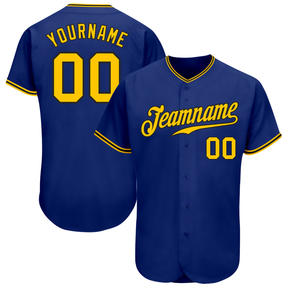 Royal Gold-Black Custom Baseball Jersey - Authentic Design for Fans Custom Royal Gold-Black Authentic Baseball Jersey
