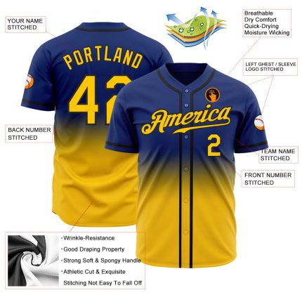 Authentic Fade Fashion Baseball Jersey - Custom Royal Gold Black Design Custom Royal Gold-Black Authentic Fade Fashion Baseball