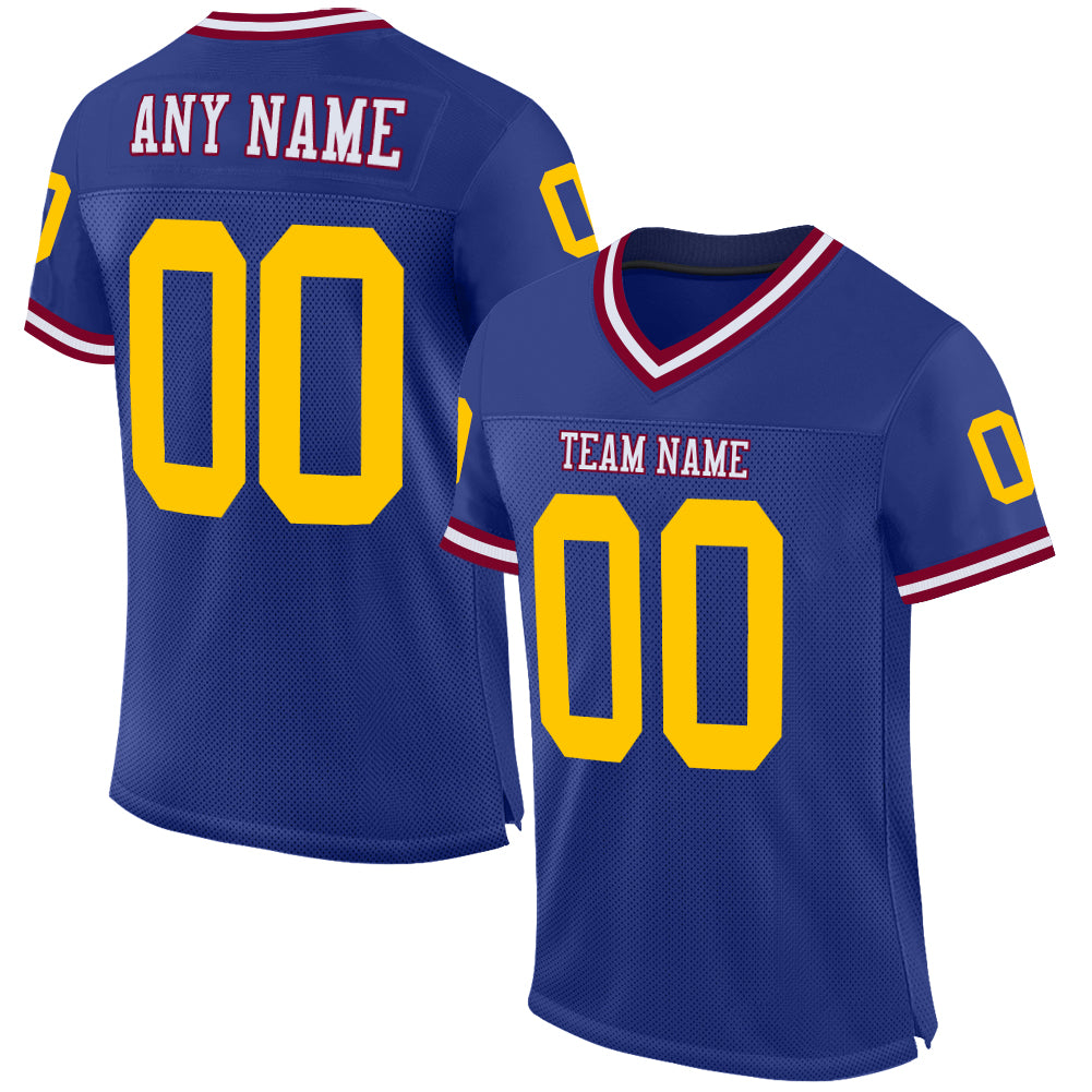 Custom Royal Gold-Maroon Mesh Authentic Throwback Football Jersey Royal Gold Maroon Custom Authentic Throwback Football Jersey, Mesh Design Custom Royal Gold-Maroon Mesh Authentic Throwback