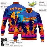 Royal Gold-Red Hawaii Palm Trees 3D Pattern Bomber Varsity Letterman Jacket, Custom Design Custom Royal Gold-Red Hawaii Palm