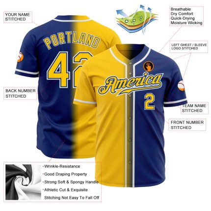 Royal Gold White Custom Authentic Fade Fashion Baseball Jersey Custom Royal Gold-White Authentic Fade Fashion Baseball Jersey