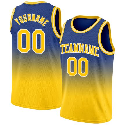 Custom Royal Gold-White Basketball Jersey - Authentic Fade Design for Fashion Custom Royal Gold-White Authentic Fade Fashion