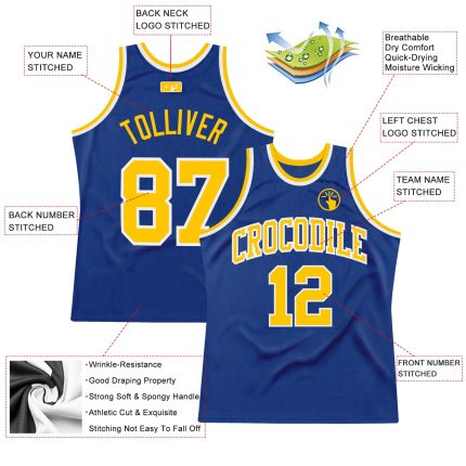 Custom Royal Gold White Basketball Jersey - Authentic Throwback Design Custom Royal Gold-White Authentic Throwback Basketball