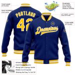 Royal Gold White Varsity Letterman Bomber Jacket Custom Full-Snap Design Custom Royal Gold-White Bomber Full-Snap Varsity