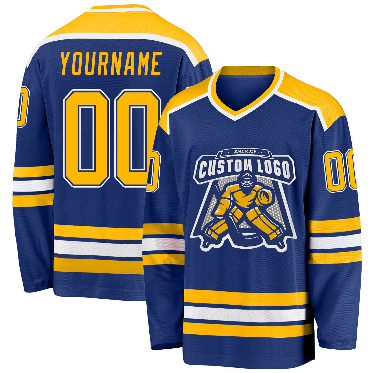 Custom Gold-White Hockey Jersey - Personalized Royal Design for Players Custom Royal Gold-White Hockey Jersey