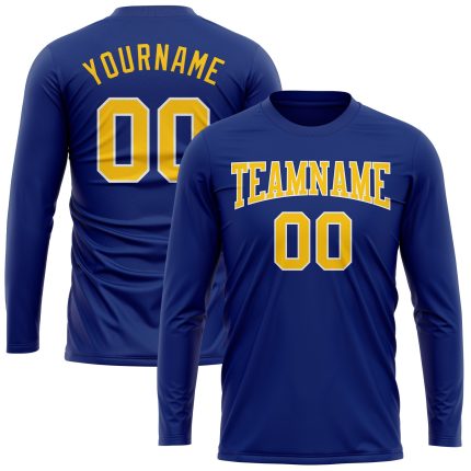 Royal Gold White Performance Long Sleeve T-Shirt - Custom Athletic Wear Custom Royal Gold-White Long Sleeve Performance T-Shirt
