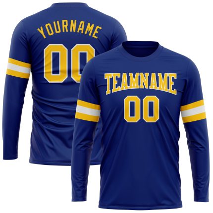 Royal Gold White Performance Long Sleeve T-Shirt - Custom Athletic Wear Custom Royal Gold-White Long Sleeve Performance T-Shirt
