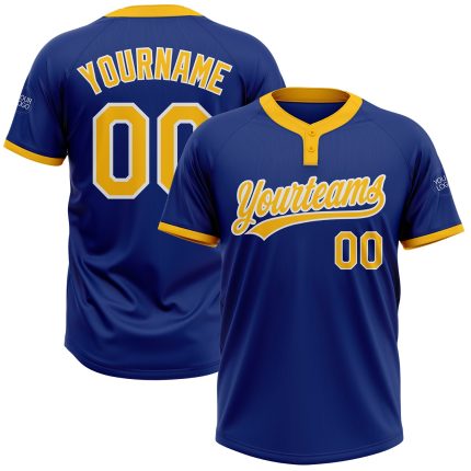 Royal Gold-White Custom Unisex Softball Jersey - Two-Button Design Custom Royal Gold-White Two-Button Unisex Softball Jersey