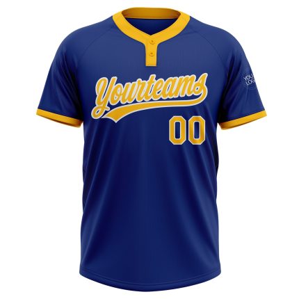 Royal Gold-White Custom Unisex Softball Jersey - Two-Button Design Custom Royal Gold-White Two-Button Unisex Softball Jersey