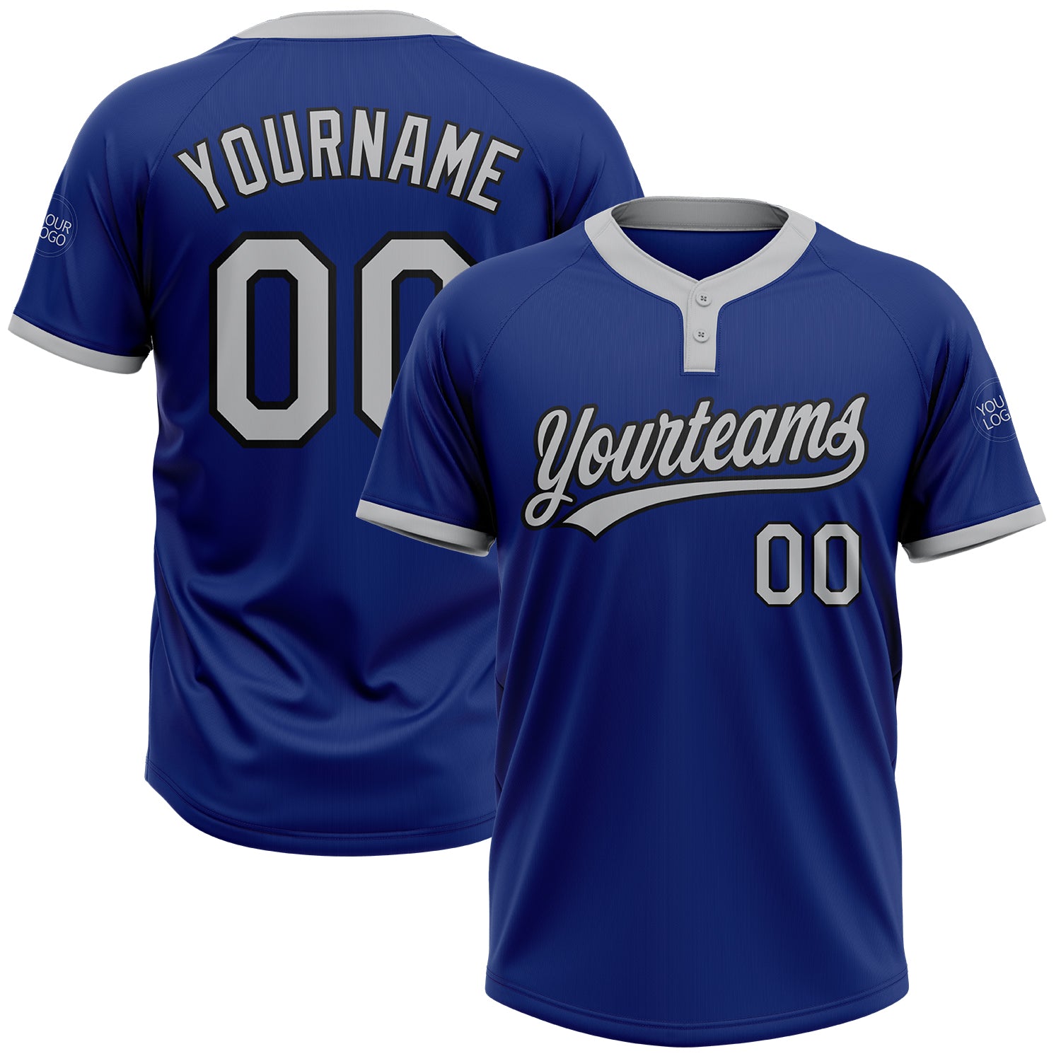 Custom Royal Gray Black Two-Button Unisex Softball Jersey for Adults and Kids Custom Royal Gray-Black Two-Button Unisex Softball