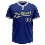 Custom Royal Gray Black Two-Button Unisex Softball Jersey for Adults and Kids Custom Royal Gray-Black Two-Button Unisex Softball