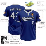 Custom Royal Gray Black Two-Button Unisex Softball Jersey for Adults and Kids Custom Royal Gray-Black Two-Button Unisex Softball