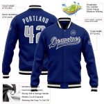 Custom Royal Gray Navy Bomber Varsity Letterman Jacket Full-Snap Design Custom Royal Gray-Navy Bomber Full-Snap Varsity Letterman