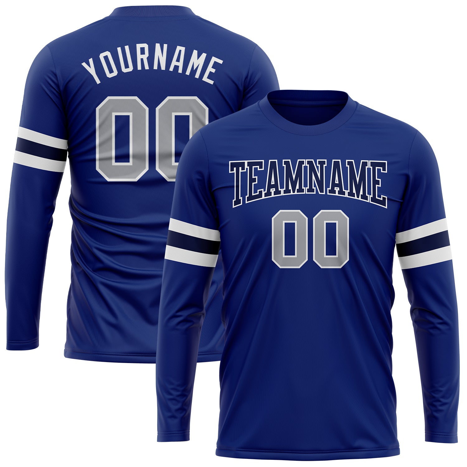Custom Performance T-Shirt Gray Navy White Long Sleeve for Men and Women Custom Royal Gray Navy-White Long Sleeve Performance