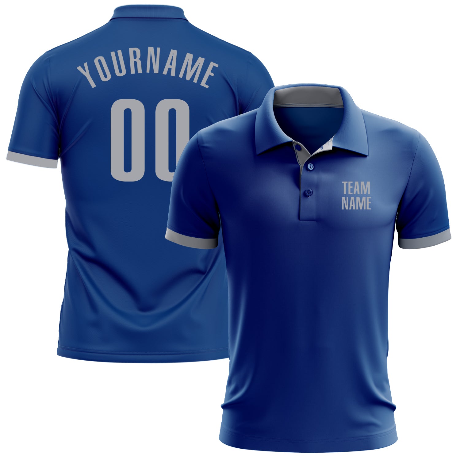 Custom Royal Gray Performance Golf Polo Shirt Royal Gray Performance Golf Polo Shirt - Customizable Mens Golf Attire Custom Royal Gray Performance Golf Polo Shirt