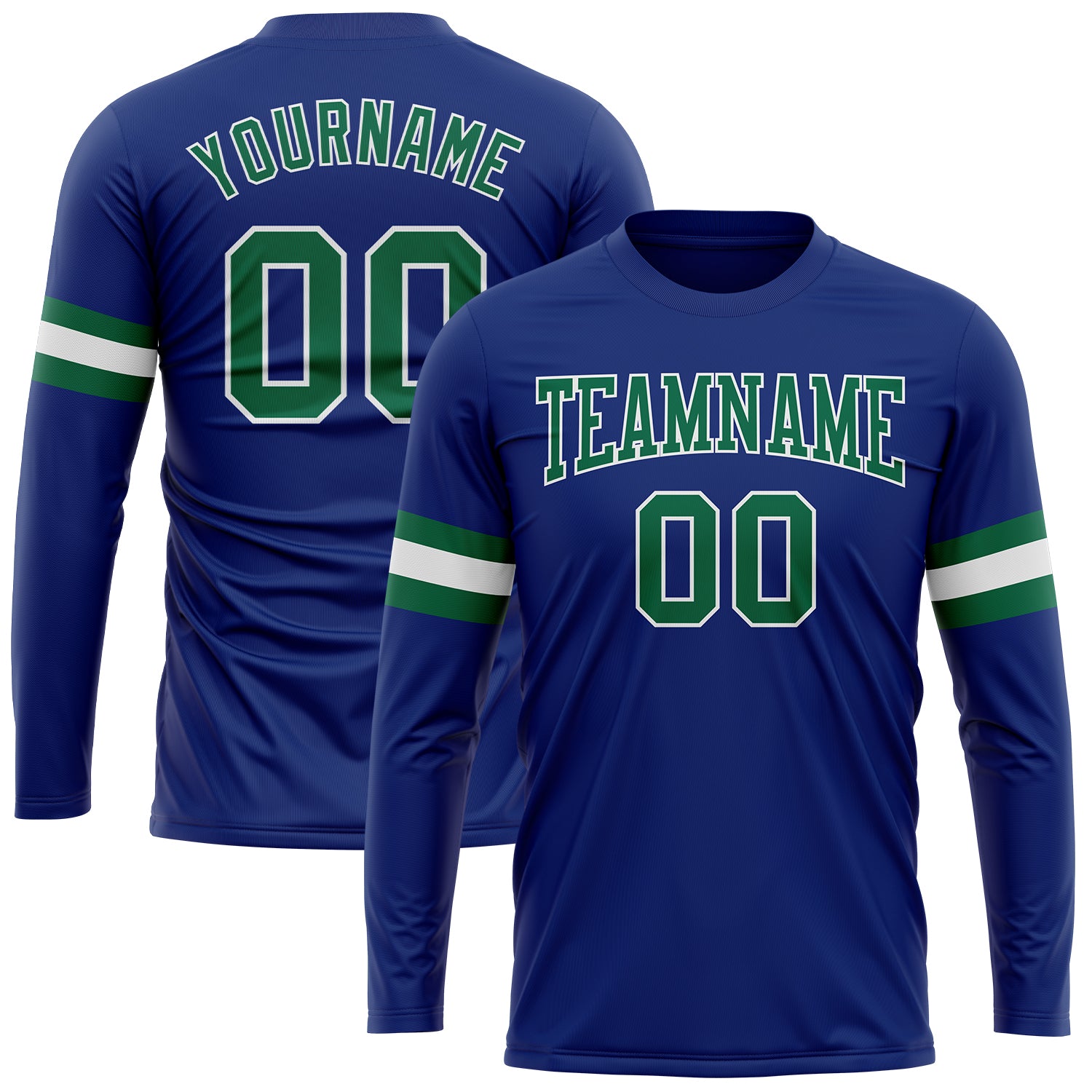 Custom Performance Long Sleeve T-Shirt in Royal Kelly Green and White Custom Royal Kelly Green-White Long Sleeve Performance