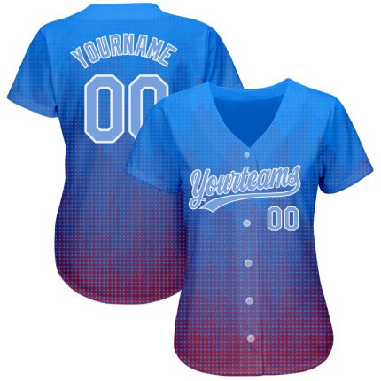 Light Blue Red 3D Pattern Authentic Baseball Jersey - Custom Design Custom Royal Light Blue-Red 3D Pattern Design Authentic