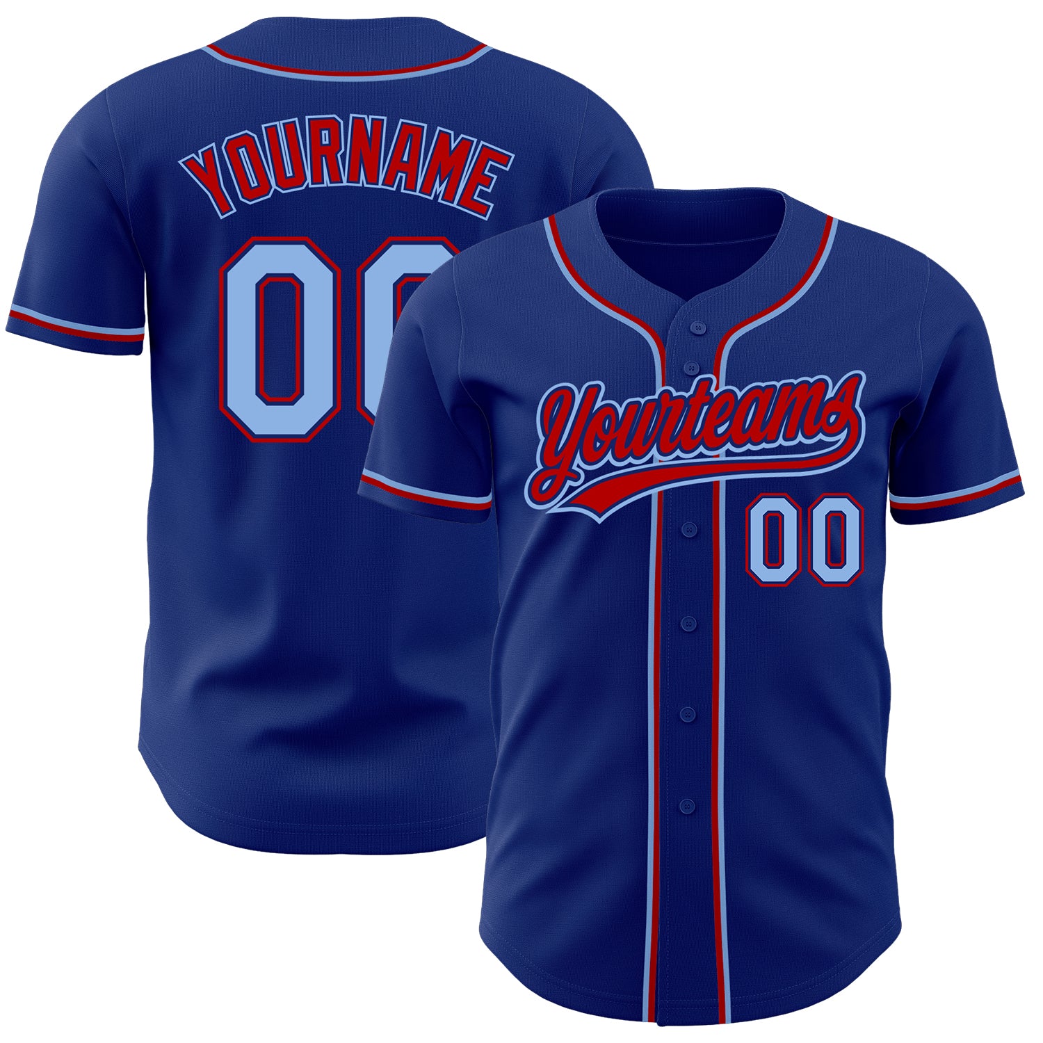 Custom Light Blue-Red Authentic Baseball Jersey - Personalized Team Apparel Custom Royal Light Blue-Red Authentic Baseball