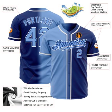 Royal Light Blue-White Authentic Fade Fashion Baseball Jersey - Custom Design Custom Royal Light Blue-White Authentic Fade