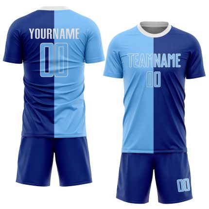 Light Blue-White Custom Soccer Jersey - Sublimation Split Fashion Uniform Custom Royal Light Blue-White Sublimation Split