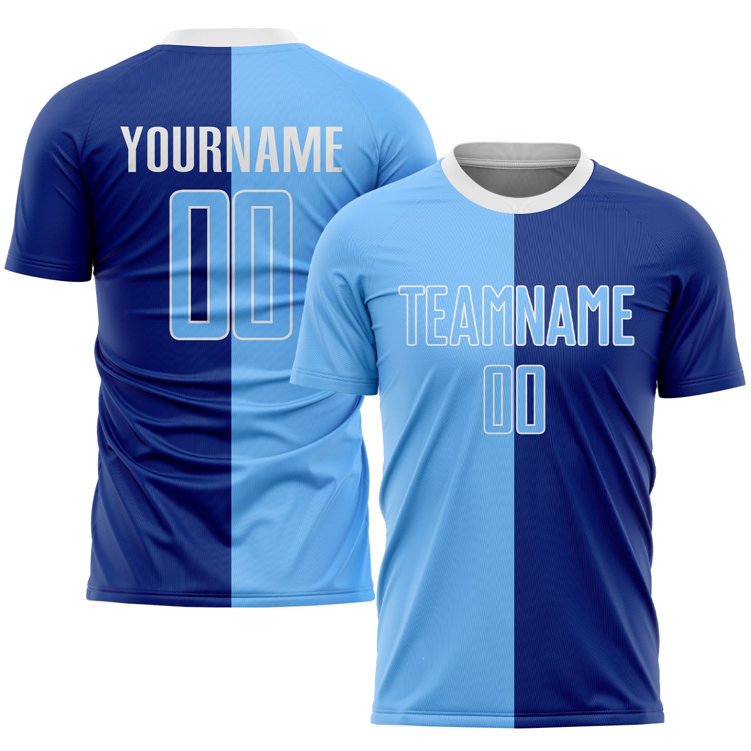 Light Blue-White Custom Soccer Jersey - Sublimation Split Fashion Uniform Custom Royal Light Blue-White Sublimation Split