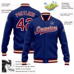 Custom Varsity Letterman Jacket - Royal Maroon and Cream Full-Snap Bomber Design Custom Royal Maroon-Cream Bomber Full-Snap