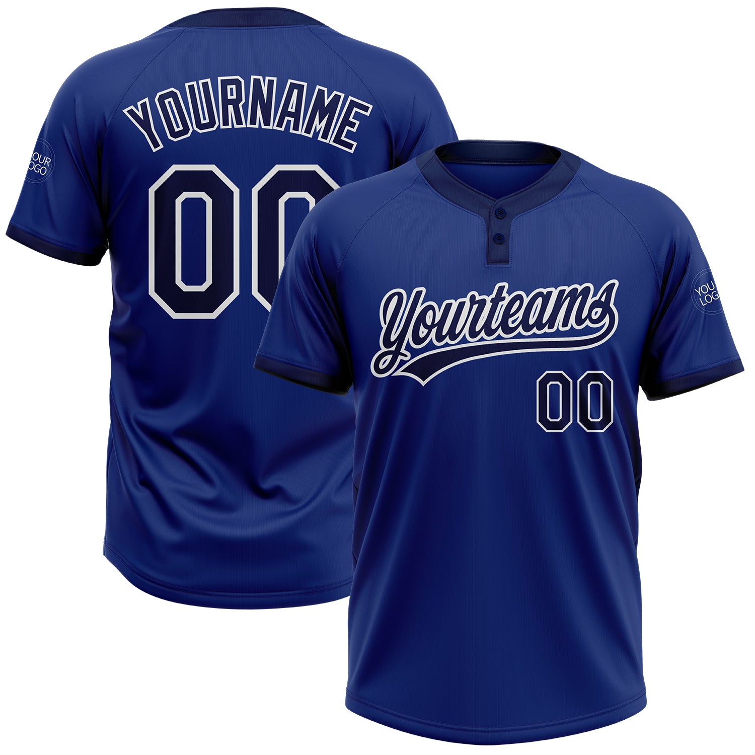 Custom Unisex Softball Jersey - Royal Navy and White Two-Button Design Custom Royal Navy-White Two-Button Unisex Softball