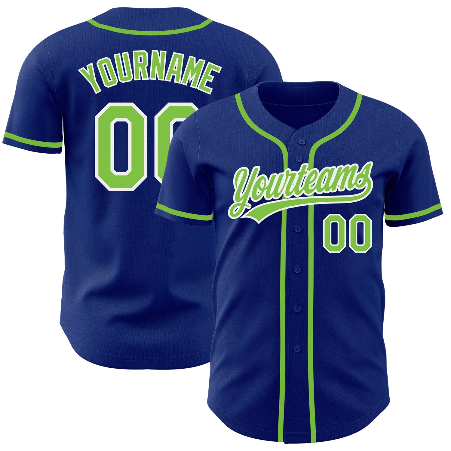 Neon Green White Custom Authentic Baseball Jersey for Men and Women Custom Royal Neon Green-White Authentic Baseball Jersey