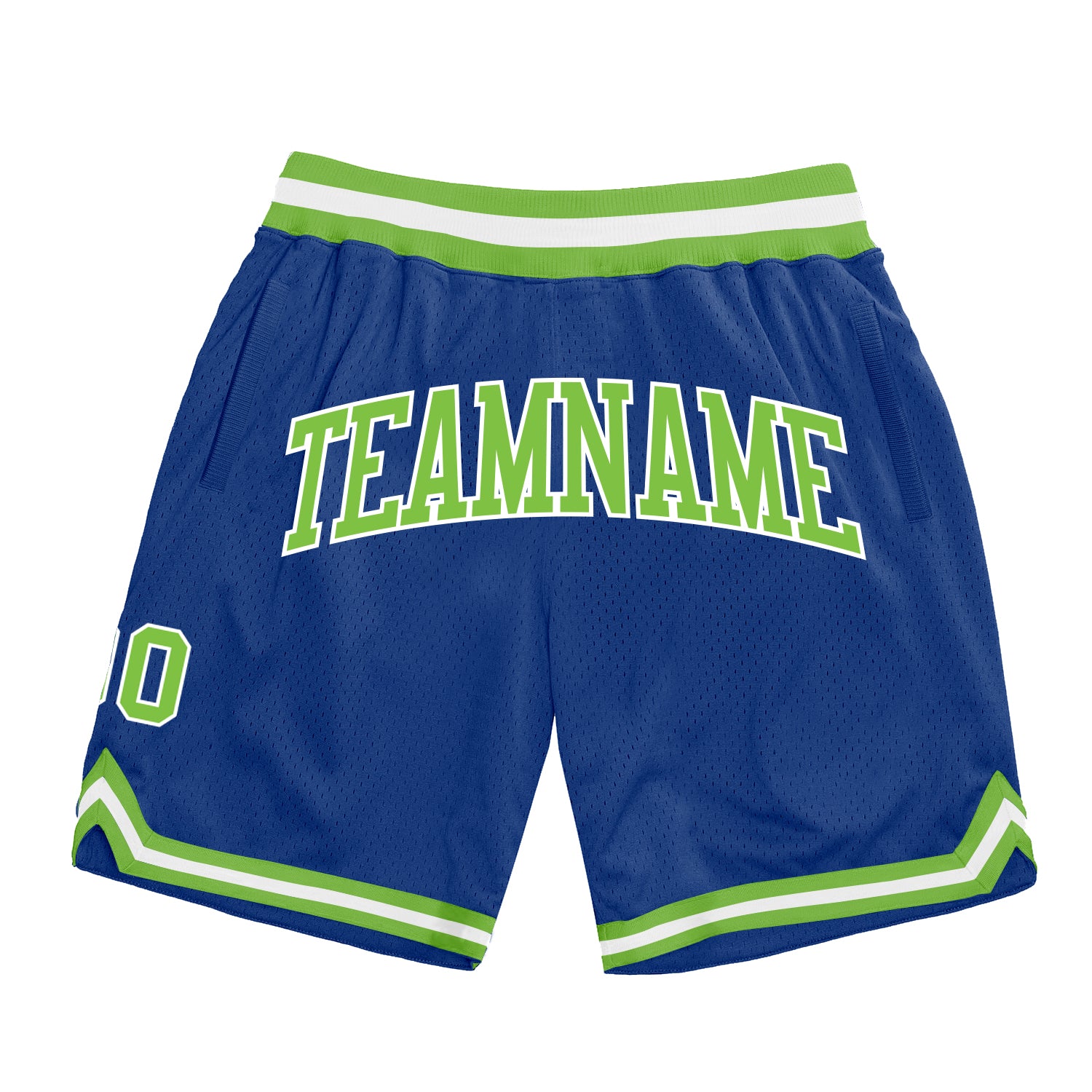 Neon Green and White Authentic Throwback Basketball Shorts - Custom Design Custom Royal Neon Green-White Authentic Throwback