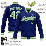 Neon Green Varsity Letterman Jacket Custom Full-Snap Bomber in White Custom Royal Neon Green-White Bomber Full-Snap Varsity