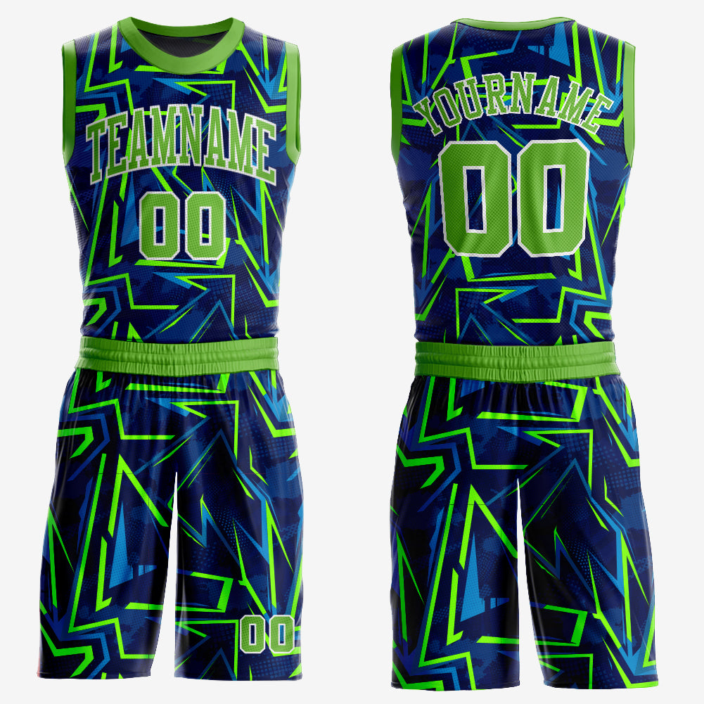 Custom Neon Green-White Basketball Jersey for Music Festival, Round Neck Sublimation Suit Custom Royal Neon Green-White Music
