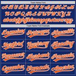 Custom royal, orange and white baseball jersey, side view