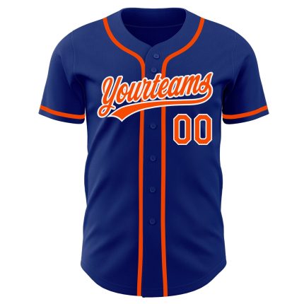 Custom royal, orange and white baseball jersey, back view