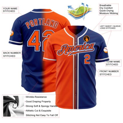Custom orange and white fade baseball jersey, back view