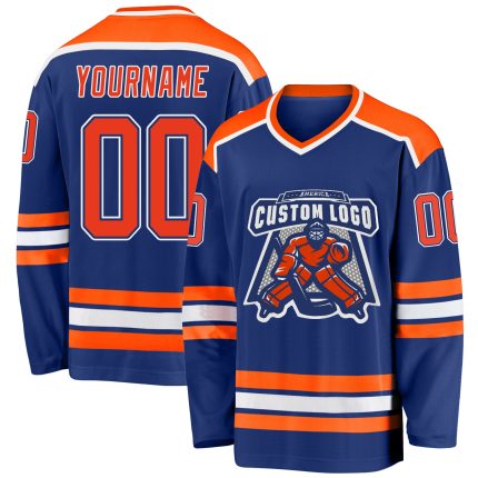 Royal Orange-White Custom Hockey Jersey - Personalized Team Apparel Custom Royal Orange-White Hockey Jersey