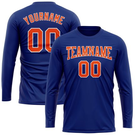 Royal Orange-White Long Sleeve Performance T-Shirt Customizable for Men and Women Custom Royal Orange-White Long Sleeve Performance