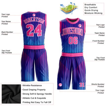 Royal Pink White Basketball Jersey Custom Round Neck Sublimation Suit Custom Royal Pink-White Round Neck Sublimation Basketball