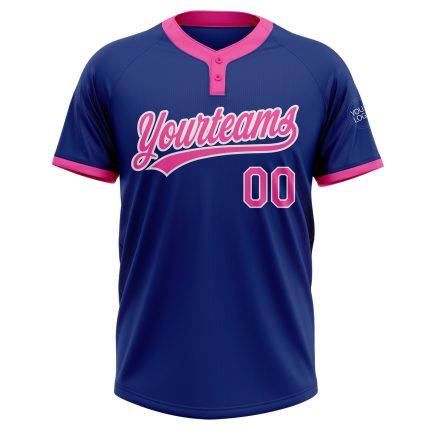 Royal Pink White Unisex Softball Jersey - Custom Two-Button Design for Comfortable Play Custom Royal Pink-White Two-Button