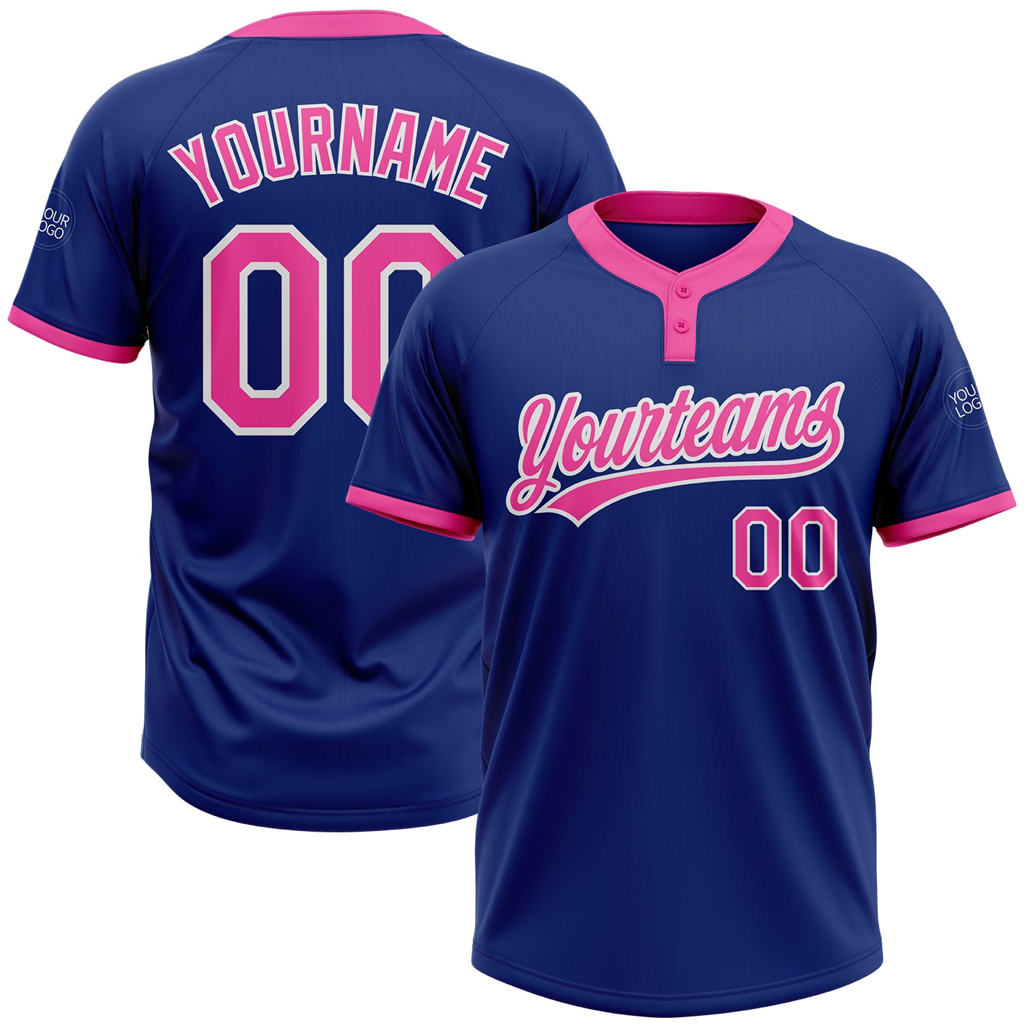 Custom Royal Pink-White Two-Button Unisex Softball Jersey Royal Pink White Unisex Softball Jersey - Custom Two-Button Design for Comfortable Play Custom Royal Pink-White Two-Button
