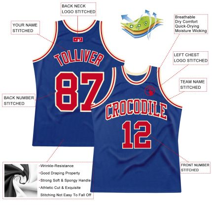 Authentic Custom Royal Red-Cream Basketball Jersey - Throwback Style Custom Royal Red-Cream Authentic Throwback Basketball
