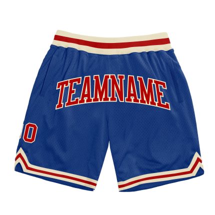 Custom Royal Red Cream Basketball Shorts Authentic Throwback Style Custom Royal Red-Cream Authentic Throwback Basketball