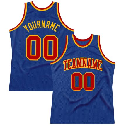 Custom Royal Red-Gold Authentic Basketball Jersey, Retro Throwback Style Custom Royal Red-Gold Authentic Throwback Basketball