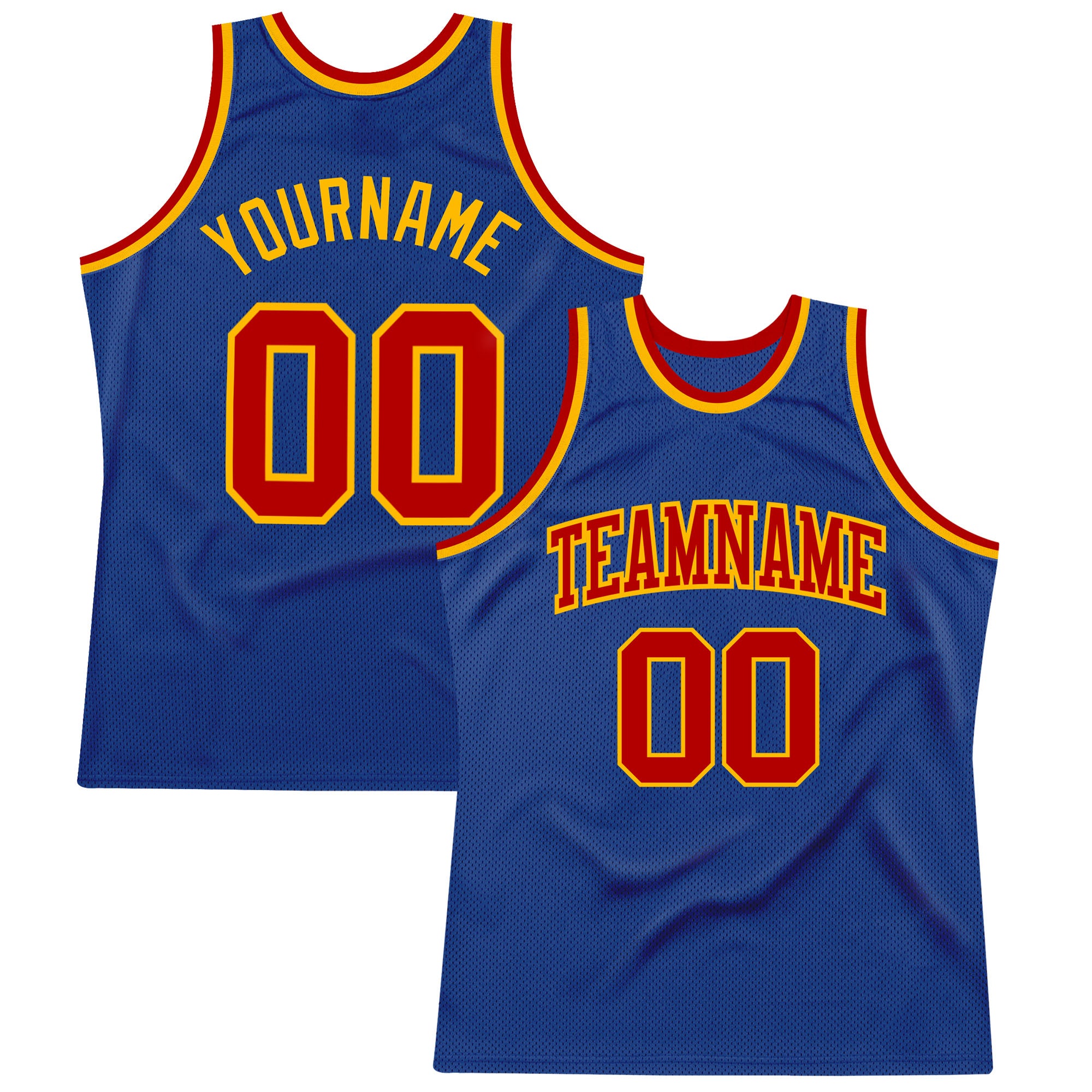 Custom Royal Red-Gold Authentic Basketball Jersey, Retro Throwback Style Custom Royal Red-Gold Authentic Throwback Basketball